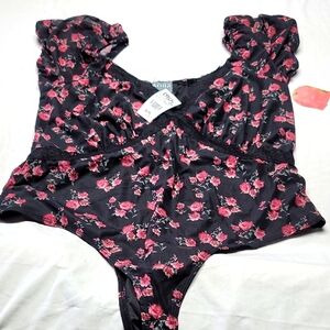 Floral Bodysuit - Black and Red